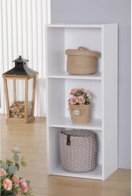 Cube Bookshelf 3 Tier Storage Organiser White Wooden Shelving Display Open Bookcase For Home Living Room Office Bedroom Furniture