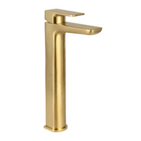 Cube Brushed Brass Tall Basin Mixer Tap