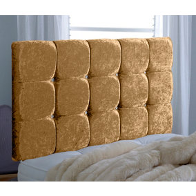 Cube Crushed Velvet 2ft6 Small Single 20" Headboard - Gold