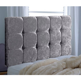 Cube Crushed Velvet 2ft6 Small Single 20" Headboard - Grey