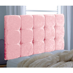 Cube Crushed Velvet 3ft Single 20" Headboard - Pink