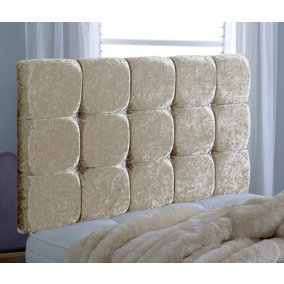 Cube Crushed Velvet 4ft Small Double 20" Headboard - Cream