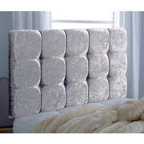 Cube Crushed Velvet 4ft6 Double 20" Headboard - Silver