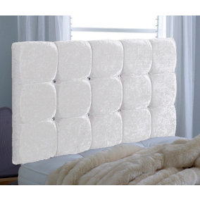 Cube Crushed Velvet 4ft6 Double 20" Headboard - White