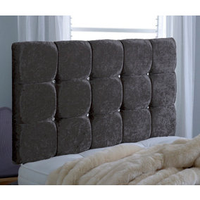 Cube Crushed Velvet 5ft Kingsize 20" Headboard - Black