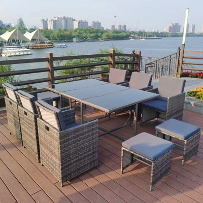 Cube KD Rattan 6 to 12 Seat Dining Set in Grey DIY at B Q