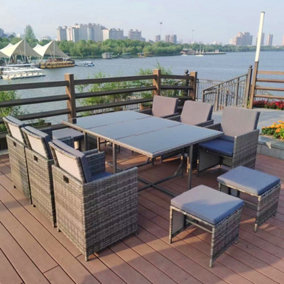Cube KD Rattan 6 to 12 Seat Dining Set in Grey