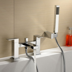 Cube Modern Bathroom Design Square Chrome Bath Shower Mixer Tap With Handset Kit
