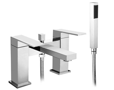Cube Modern Bathroom Design Square Chrome Bath Shower Mixer Tap With Handset Kit - 3