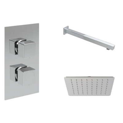 Cube Square Twin Concealed Shower Valve with Wall Arm & Shower Head ...