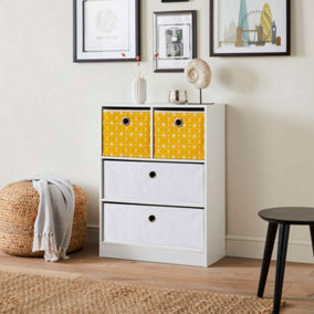Cube Storage Unit with Geometric Print and Long White Drawers