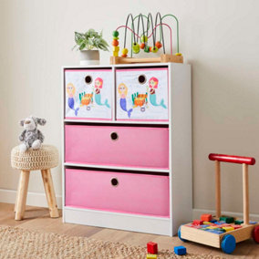 Cube Storage Unit with Mermaid Print and Long Pink Drawers