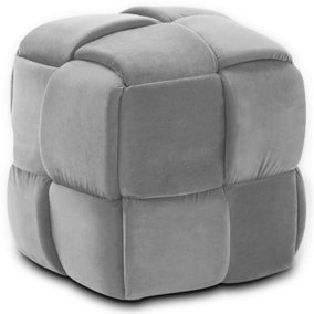 Cube Velvet Footstool with Nonslip Foot Pads Pouffe, Woven Upholstered Dressing Stool for Living Room, Bedroom, Entryway