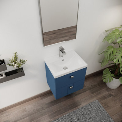 Cube Wall Hung 2 Drawer Geometric Vanity Basin Unit Ceramic Mid