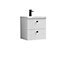 Cube Wall Hung 2 Drawer Geometric Vanity Basin Unit & Ceramic Mid-Edge Basin - 500mm - Satin White with Black Round Handles
