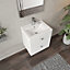 Cube Wall Hung 2 Drawer Geometric Vanity Basin Unit & Ceramic Mid-Edge Basin - 500mm - Satin White with Brushed Brass Drop Handles
