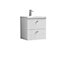 Cube Wall Hung 2 Drawer Geometric Vanity Basin Unit & Ceramic Mid-Edge Basin - 500mm - Satin White with Chrome Round Handles