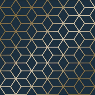 Navy blue and on sale gold wallpaper