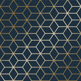 Cubic Shimmer Metallic wallpaper in navy blue & gold