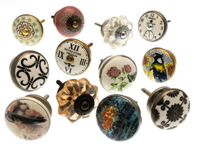 Cupboard Knobs Decorative Classic Prints, Clock Motif, Gold and Silver ...