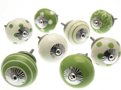 Cupboard Knobs Decorative Green and White with Dots, Spots, Stripes and ...