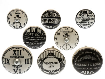 Cupboard Knobs Decorative Timeless Black and White Clock and Old Style ...