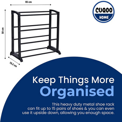 CUQOO 4 Tier Metal Shoe Rack Expandable Heavy Duty 15 Pair Shoe Storage ...