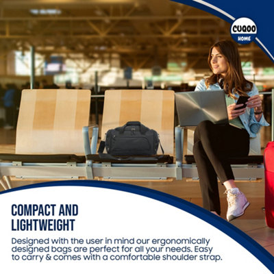 CUQOO 40x20x25cm Ryanair Cabin Bags with Adjustable Shoulder Strap in Black Perfect Under Seat Airline Hand