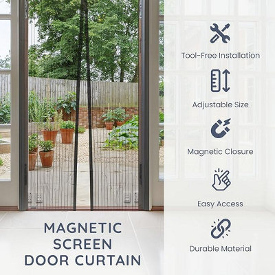 CUQOO Black Magnetic Door Fly Insect Screen Curtain 100cm x 210cm ...