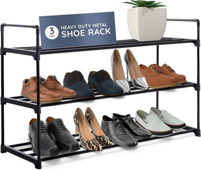CUQOO Premium 3 Tier Heavy Duty Metal Shoe Rack in Black, Sturdy Metal ...