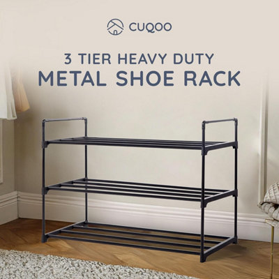 CUQOO Premium 3 Tier Heavy Duty Metal Shoe Rack in Black, Sturdy Metal ...