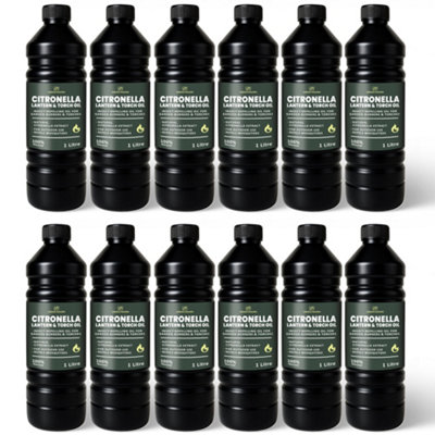 CUQOO Scented Citronella Lantern Torch and Lamp Oil in 1L, Citronella Oil for Garden Burners, 12 Pack