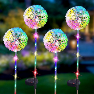 CUQOO Solar Garden Lights 4 Pack Colour Changing Dandelion LED Stake Lights Waterproof Outdoor Decoration for Pathways and Patios