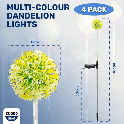 CUQOO Solar Garden Lights 4 Pack Colour Changing Dandelion LED Stake Lights Waterproof Outdoor Decoration for Pathways and Patios