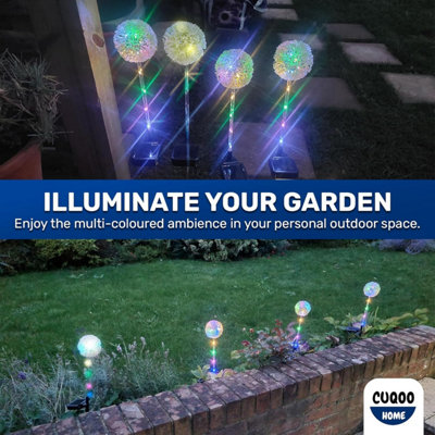 CUQOO Solar Garden Lights 4 Pack Colour Changing Dandelion LED Stake Lights Waterproof Outdoor Decoration for Pathways and Patios