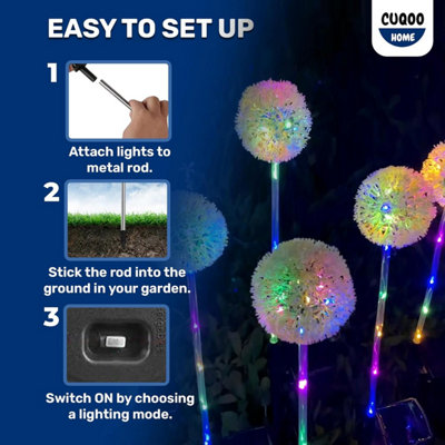 CUQOO Solar Garden Lights 4 Pack Colour Changing Dandelion LED Stake Lights Waterproof Outdoor Decoration for Pathways and Patios