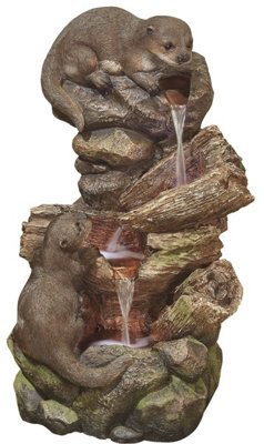Curious Otters Animal Animal Fountain Solar Water Feature