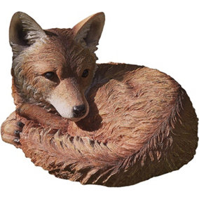 Curled up Fox Ornament - Weather Resistant Hand Painted Outdoor Garden Animal Sculpture Statue Decoration - H21 x W30cm x D24cm