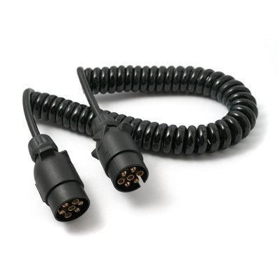 Curly connection lead with 2x 7-pin plugs, 2.5m.