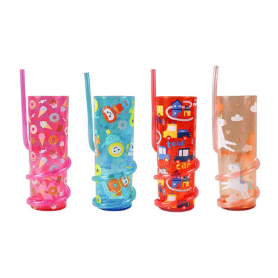 CURLY STRAW DRINKS CUP Blue/Orange/Pink/Red RANDOM