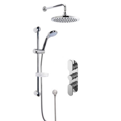 Current Concealed Round Triple Valve with Multi Function Slide Rail Kit, Arm & Head Shower Bundle - Chrome - Balterley Price Comparisons | Compare The Build