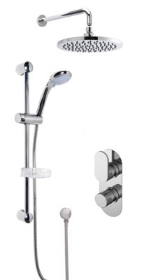 Current Concealed Round Twin Valve with Multi Function Slide Rail Kit, Arm & Head Shower Bundle - Chrome - Balterley