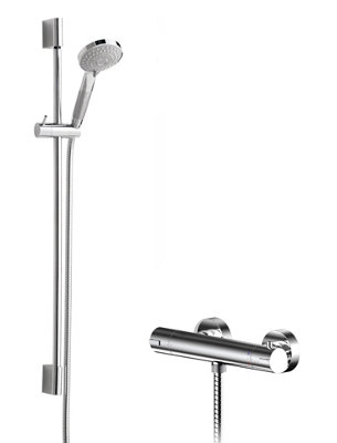 Current Round Bar Valve & Slimline Slide Rail Shower Set - Chrome - Balterley