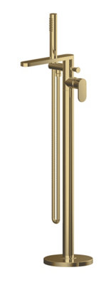 Current Round Floor Standing Bath Shower Mixer Tap with Kit - Brushed Brass - Balterley