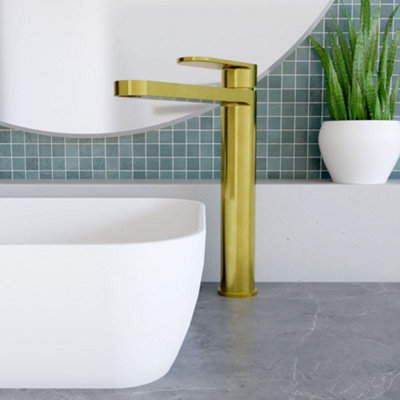 Current Round High Rise Mono Basin Mixer Tap - Brushed Brass - Balterley