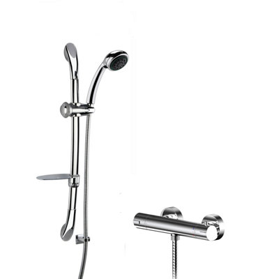 Current Round Thermostatic Bar Valve and Luxury Curved Slider Rail Kit Shower Bundle - Chrome - Balterley