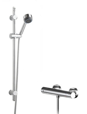 Current Round Thermostatic Bar Valve and Multi Function Handset Slider Rail Kit Shower Bundle - Chrome - Balterley