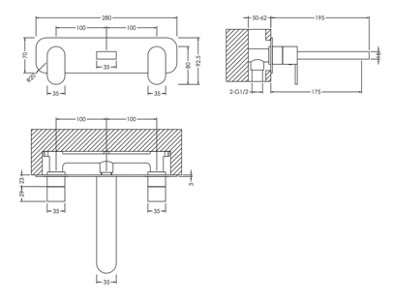 Current Round Wall Mount 3 Tap Hole Basin Mixer Tap & Back Plate - Chrome - Balterley