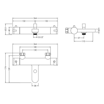 Current Round Wall Mount Thermostatic Bath Shower Mixer Bar Valve Tap (Kit Not Included) - Chrome - Balterley
