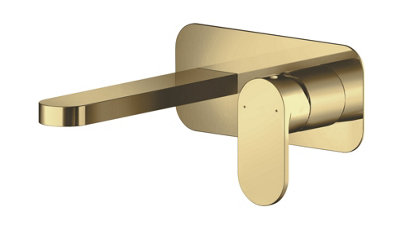 Current Round Wall Mounted 2 Tap Hole Mixer Tap with Plate - Brushed Brass - Balterley